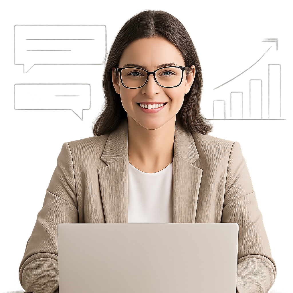 Mulher profissional com laptop e gráfico